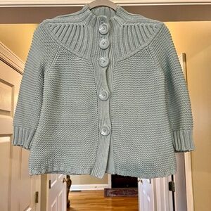 EUC Women's White + Warren Cropped Cotton Cardigan Sweater Size MEDIUM